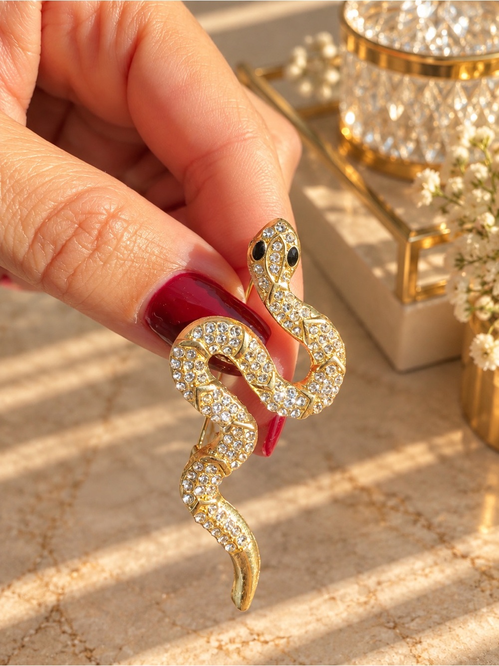 Snake Gold Crystal Brooch